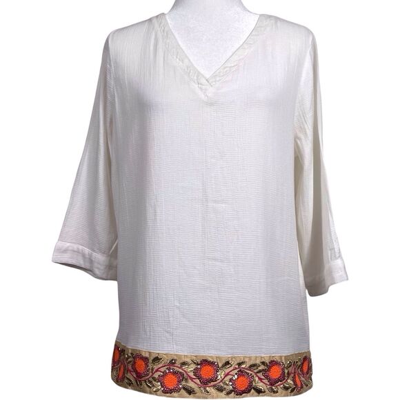 Soft Surroundings Cotton Gauze Embroidered Tunic Top White Size Medium - Picture 5 of 16